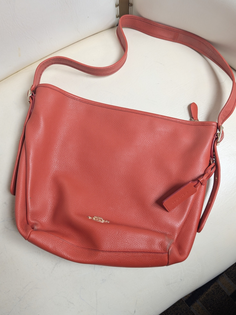 Coach Val Pebbled Leather Hobo Bag in Rare Orange